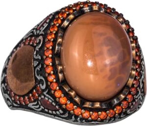 Erkekler için 925 Ayar Gümüş Yüzük - Gerçek Doğal Opal Taşı ile El Yapımı Sultan Desenli Tasarım