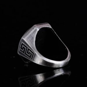 925 Ayar Gümüş Yüzük - Yunan Anahtar Desenli Erkek Yüzüğü - El Yapımı Yüzük (Kurt) - Görsel 7