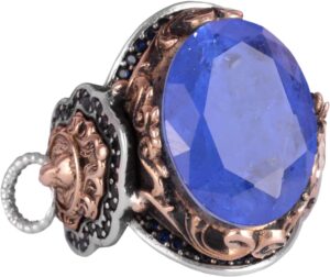 Aslan Sembol Yüzük, Lacivert Paraiba Yapay Taş Yüzük, 925 Ayar Gümüş Yüzük, Şık El Yapımı Gümüş Erkek Yüzüğü - Görsel 1