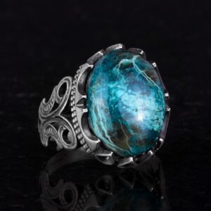 925 Ayar Sert Gümüş Erkek Yüzük - Doğal Taş Seçeneği (Krisokolla) - Görsel 6