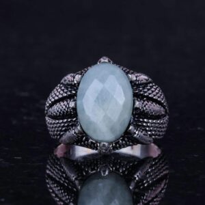 Gerçek Doğal Akuamarin Taşlı Sterlin Gümüş Pençe Yüzük - Balık Burcu için El Yapımı Yüzük, Sakinlik ve Spiritüel Farkındalık - Görsel 4