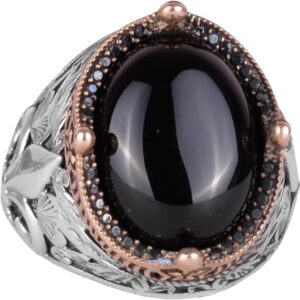 925 Ayar Gümüş Yüzükler Premium Üretilmiş Taşlarla (Cabochon Oniks Üretilmiş) - Görsel 1