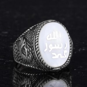 İslami Erkek Yüzük - Kartal Sembolü Yüzük - 925 Ayar Gümüş El Yapımı Erkek Yüzük (Beyaz) - Görsel 5