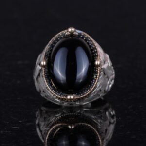 925 Ayar Gümüş Yüzükler Premium Üretilmiş Taşlarla (Cabochon Oniks Üretilmiş) - Görsel 2