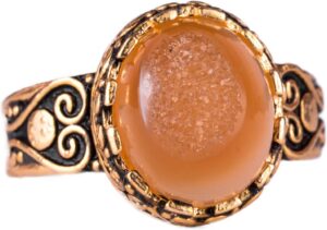 Gerçek Doğal Druzy Kuvars Taşı ile 925 Ayar Gümüş Altın Kaplama Yüzük, El Yapımı Kadın Yüzüğü (Sarı) - Görsel 1