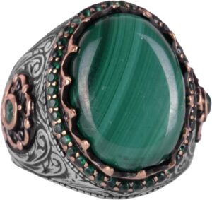 Gerçek Doğal Taş Yüzük - 925 Ayar Gümüş El Yapımı Yüzük (Malakit) - Görsel 1