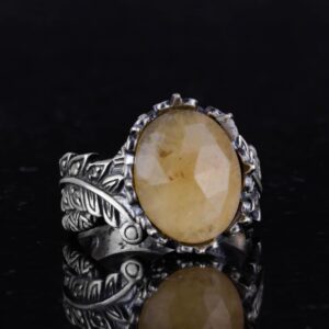 Gerçek Doğal Taş Yüzük - El Yapımı 925 Ayar Gümüş Takı (Sarı Safir) - Görsel 4