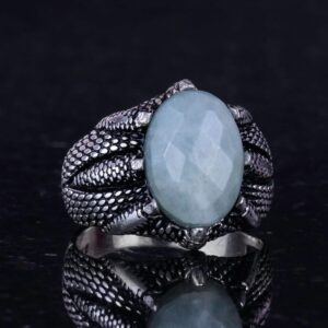 Gerçek Doğal Akuamarin Taşlı Sterlin Gümüş Pençe Yüzük - Balık Burcu için El Yapımı Yüzük, Sakinlik ve Spiritüel Farkındalık - Görsel 5