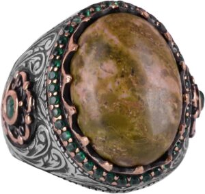 Gerçek Doğal Taş Yüzük - 925 Ayar Gümüş El Yapımı Yüzük (Unakit) - Görsel 1