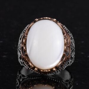 Gerçek Doğal Taş El Yapımı Yüzük - 925 Ayar Gümüş El Yapımı Yüzük - Şık Farklı Yüzük (Sedef) - Görsel 4