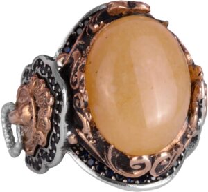 Aslan Başlı Erkek Yüzüğü, 925 Ayar Gümüş Yüzük, Doğal Sarı Akik Taş Yüzüğü, Gümüş Erkek Yüzüğü - Görsel 1