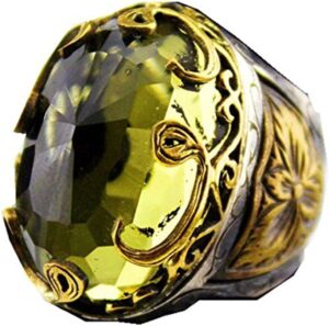 925 Ayar Gümüş Osmanlı İmparatoru Takı VAV Desenli Erkek veya Kadın Yüzük, Yapay Sitrin Taşı - Görsel 1