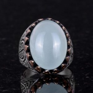 925 Ayar Katı Gümüş Erkek Yüzük - Doğal Taşlarla El Yapımı Şıklık (Cabochon Akuamarin Taşı) - Görsel 2