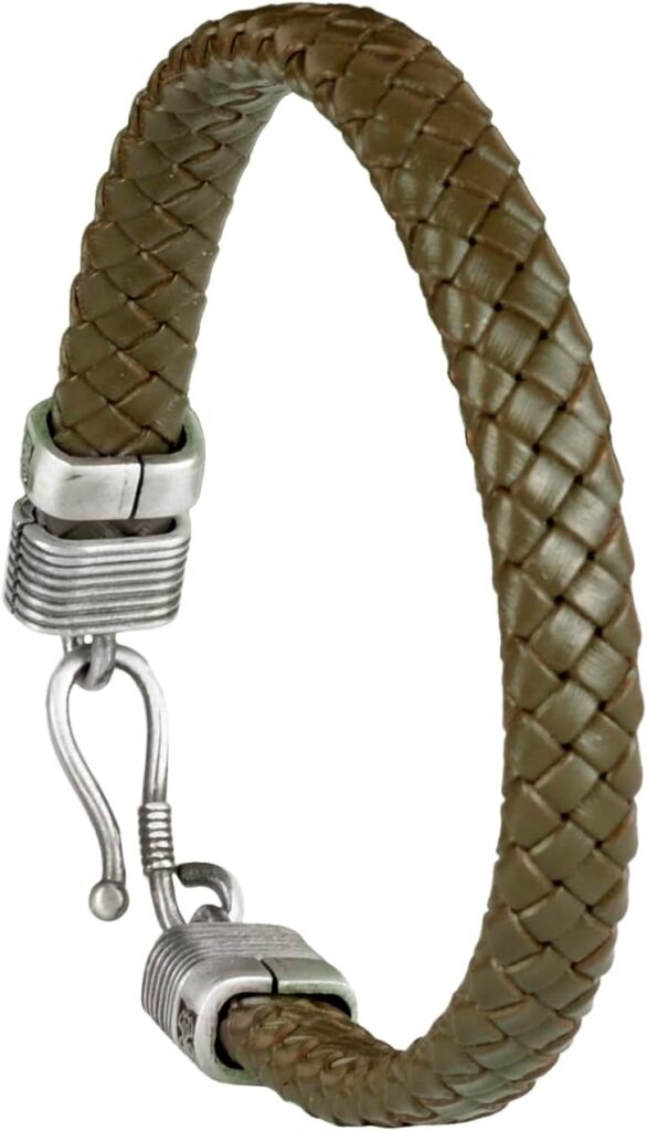 Şık El Yapımı Modern Erkek Aksesuarı - 925 Ayar Gümüş Detaylı Deri Bilezik - Görsel 1