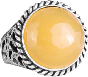 Gerçek Doğal Taş Yüzük - 925 Ayar Katı Gümüş Erkek Yüzüğü ile Sarı Akik - Görsel 1