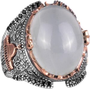 Cabochon Akuamarin Taş Yüzük, İslam Yüzüğü, 925 Ayar Katı Gümüş Erkek Yüzüğü, Huzur Denizi Tasarımı - Görsel 1