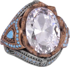 Oluşturulmuş Taş Yüzük - Şık El Yapımı 925 Ayar Gümüş Erkek Takısı - Erkek Yüzük (Oluşturulmuş Kristal) - Görsel 1