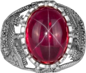 Gerçek Doğal Yıldız Yakut Taşlı Yüzük, 925 Ayar Gümüş Erkek Yüzük - Görsel 1