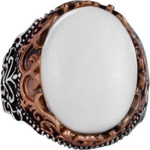 Gerçek Doğal Taş El Yapımı Yüzük - 925 Ayar Gümüş El Yapımı Yüzük - Şık Farklı Yüzük (Sedef) - Görsel 1