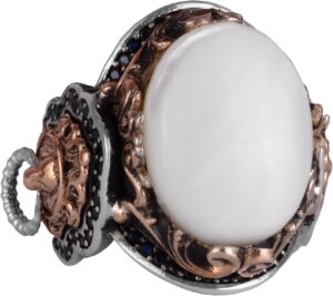 Aslan Başlı Erkek Yüzüğü, Doğal İnci Taşlı Yüzük - 925 Ayar Gümüş Yüzük - Görsel 1