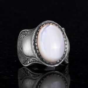 Doğal Sedef Taş Yüzük, 925 Ayar Gümüş Erkek Yüzük - Görsel 6