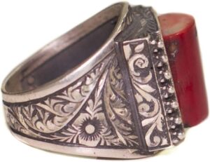 925 Ayar Gümüş Yüzük, Doğal Kırmızı Mercan Taşlı Yüzük, Ham Taş, El Yapımı Yüzük - Görsel 4