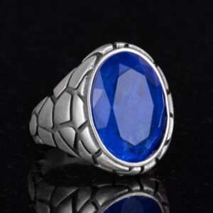 Erkekler için Lüks 925 Ayar Gümüş Yapay Taş Yüzükler - Farklı ve Çeşitli Koleksiyon (Lacivert Paraiba Yapay Taşı) - Görsel 4