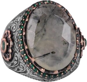 Gerçek Doğal Taş Yüzük - 925 Ayar Gümüş El Yapımı Yüzük (Prehnite) - Görsel 1