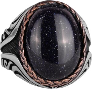 925 Ayar Gümüş Yüzük - Yapay Taş Gümüş Yüzük - El Yapımı Yüzük (Yapılmış mavi güneş) - Görsel 1