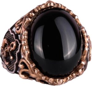 Denizci Çapa Gümüş Yüzük, 925K Sterlin Gümüş Yüzük, Cabochon Oniks Üretilmiş Taş Yüzük, Farklı ve Çeşitli Koleksiyon - Görsel 1