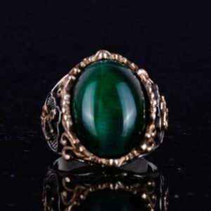 Gümüş Halka Kaptan Yüzük, Yapay Taş Yüzük, 925 Ayar Sterlin Gümüş Yapay Taş Yüzükler - Farklı ve Çeşitli Koleksiyon (Koyu Yeşil Kedi Göz Yapay Taş) - Görsel 4