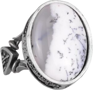 Gerçek Doğal Dendritik Agat Taşı Yüzük - El Yapımı 925 Ayar Gümüş Yüzük - Bilgelik, Koruma ve Maneviyat Sembolü