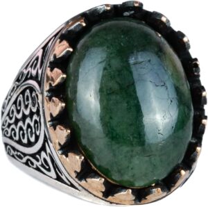 925 Ayar Katı Gümüş Erkek Yüzük Doğal Taşlarla - El Yapımı Şıklık (Cabochon Zümrüt Taşı) - Görsel 1