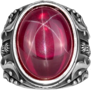 925 Ayar Gümüş Erkek Yüzük, El Yapımı Doğal Yıldız Yakut Taşlı Yüzük, Tasarım Gümüş Erkek Yüzük - Görsel 1