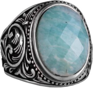 Şık El Yapımı Doğal Amazonit Taş Yüzük - 925 Ayar Gümüş Yüzük Erkekler İçin - Görsel 1