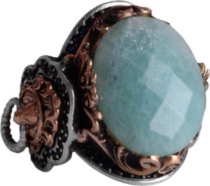 Doğal Amazonit Taşlı Yüzük, Aslan Yüzüğü Erkekler İçin - 925 Ayar Gümüş Yüzük Erkekler İçin, Farklı Yüzük - Görsel 1