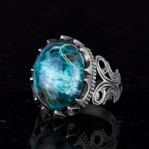 925 Ayar Sert Gümüş Erkek Yüzük - Doğal Taş Seçeneği (Krisokolla) - Görsel 5