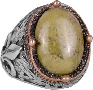 925K Gümüş El Yapımı Erkek Yüzük - Çeşitli Doğal Taşlarla Mevcuttur (Unakite) - Görsel 1