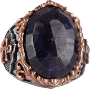 Doğal Mavi Safir Taşlı Yüzük, Denizci İskelesi Yüzüğü 925K Katı Gümüş Erkek Yüzüğü - El Yapımı Zarafet - Görsel 1