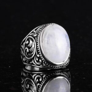 El Yapımı Doğal Aytaşı Taş Yüzük - Gizemli 925 Ayar Sert Gümüş Erkek Yüzüğü - - Görsel 6