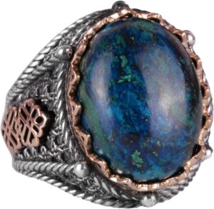 Gümüş Doğal Azurit Taş Yüzük, 925 Ayar Sert Gümüş Erkek Yüzüğü, İçgörü ve Netlik Tasarımı - Görsel 1