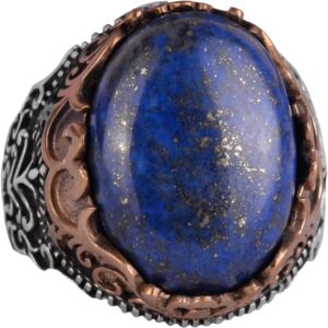 Gerçek Doğal Taş El Yapımı Yüzük - 925 Ayar Gümüş El Yapımı Yüzük - Zarif Yüzük (Lapis Lazuli) - Görsel 1