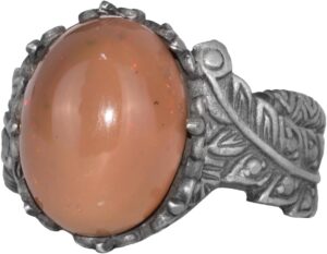 El Yapımı 925 Ayar Gümüş Erkek Yüzük Doğal Opal Taşı - Yaprak Desenli İfadeli Yüzük