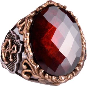 Granat Yapay Taş Yüzük, Denizci Çapa Yüzüğü, 925 Ayar Gümüş Yüzük Erkekler İçin, Çeşitli Koleksiyon - Görsel 1