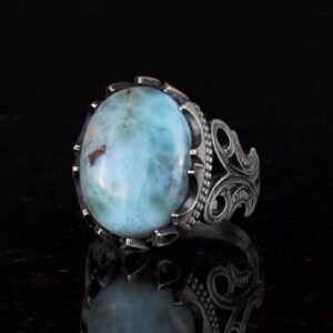 925 Ayar Katı Gümüş Erkek Yüzük - Doğal Taş Seçeneği ile El Yapımı Tasarım (Larimar) - Görsel 6