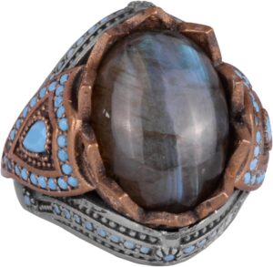 Gerçek Doğal Taş Yüzük - El Yapımı 925 Ayar Gümüş Yüzük (Labradorit)