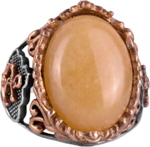 925 Ayar Katı Gümüş Erkek Yüzük, Sarı Akik Taşı Yüzük - El Yapımı Tasarım - Görsel 1