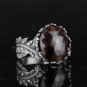 Gerçek Doğal Taş Yüzük - El Yapımı 925 Ayar Gümüş Takı (Kahverengi Safir) - Görsel 4