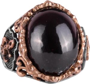 Gerçek Kaplan Gözü Taş Yüzük, Çapa Yüzük, Denizci Erkek Yüzüğü, 925 Ayar Saf Gümüş Yüzük (Granat) - Görsel 1