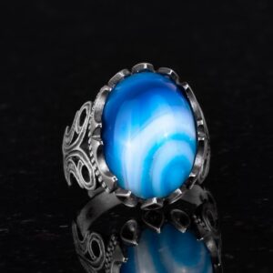 925 Ayar Katı Gümüş Erkek Yüzük - Doğal Taş Seçeneği (Mavi Ağaç) - Görsel 4